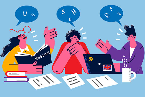 وکتور دانشجویان درحال مطالعه زبان انگلیسی وکتور EPS رایگان